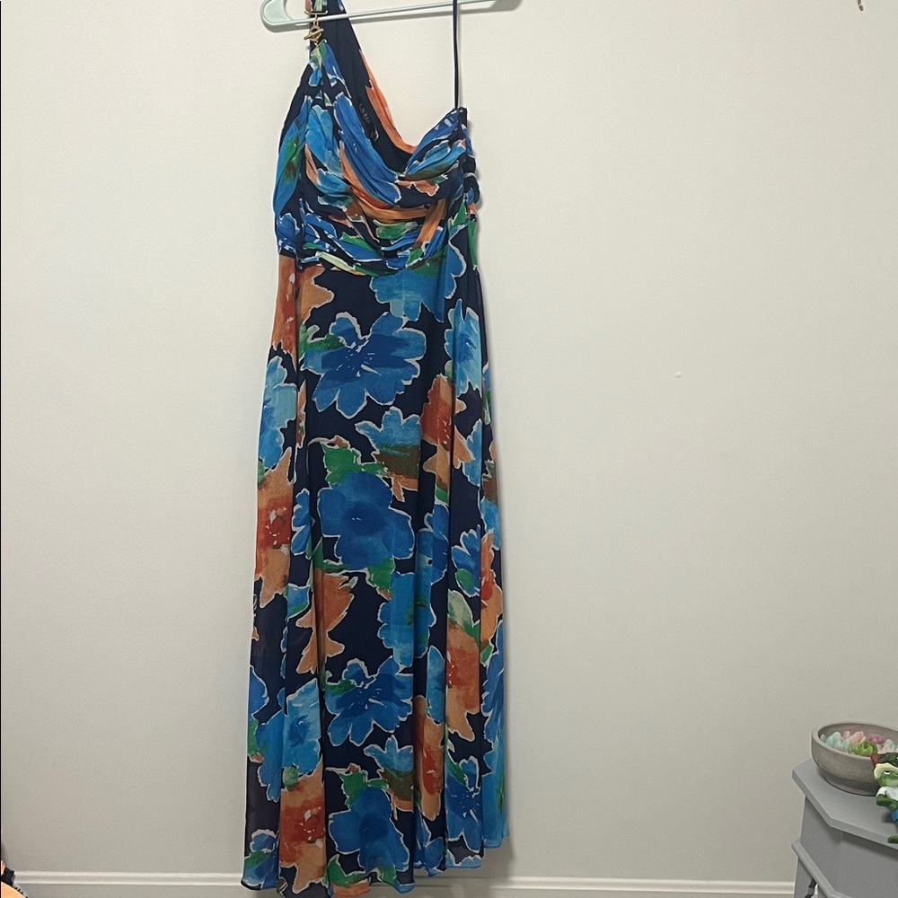 Ralph Lauren One Shoulder Floral Dress - Blue and Orange